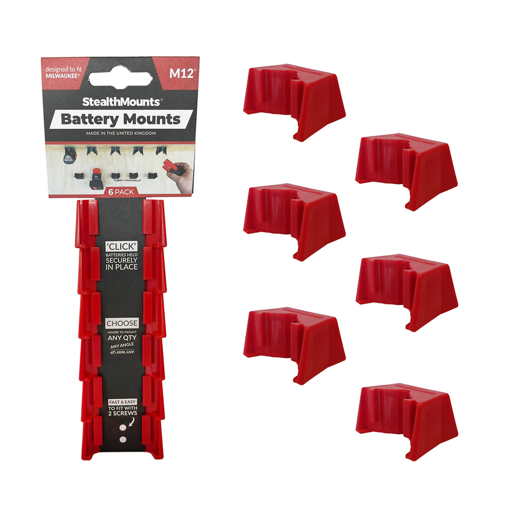Battery Mounts compatible with Milwaukee M12  (6 Pack)